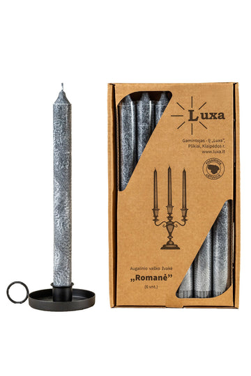 Kvepiančios stalo žvakės „Romanė” grafito spalvos - cinamono kvapo (6 vnt.)