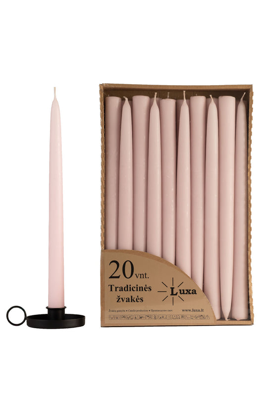 Tradicinės stalo žvakės pelenų rožės spalvos (20 vnt. / 30 cm)