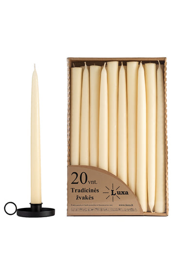 Tradicinės stalo žvakės kreminės spalvos (20 vnt. / 30 cm)