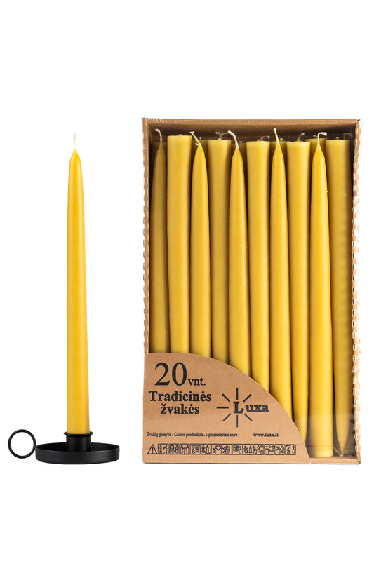 Tradicinės stalo žvakės vaško geltonos spalvos (20 vnt. / 30 cm)