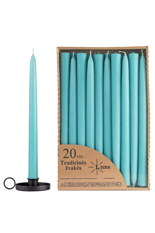 Tradicinės stalo žvakės turkio spalvos (20 vnt. / 30 cm)