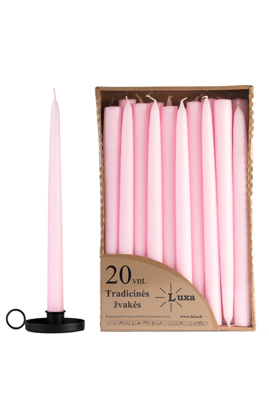 Tradicinės stalo žvakės rausvos spalvos (20 vnt. / 30 cm)