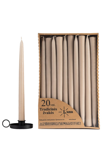 Tradicinės stalo žvakės latte spalvos (20 vnt. / 30 cm)