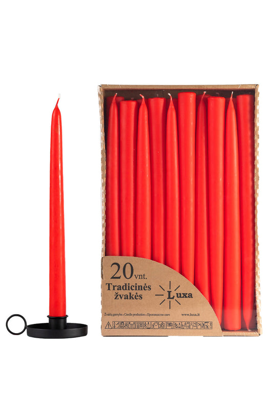 Tradicinės stalo žvakės raudonos spalvos (20 vnt. / 30 cm)