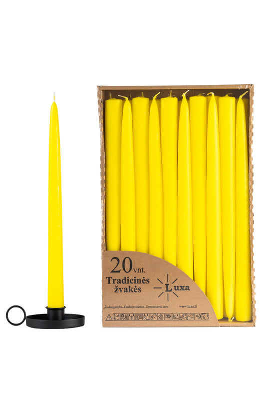 Tradicinės stalo žvakės geltonos spalvos (20 vnt. / 30 cm)