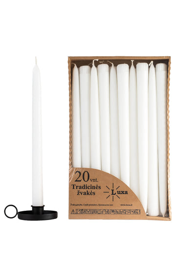 Tradicinės stalo žvakės baltos spalvos (20 vnt. / 30 cm)