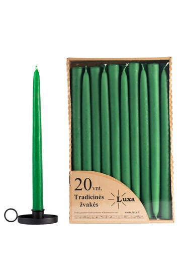 Tradicinės stalo žvakės žalios spalvos (20 vnt. / 30 cm)