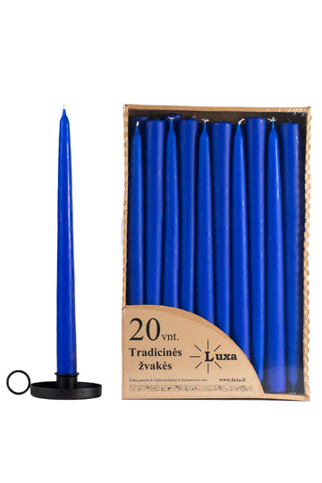 Tradicinės stalo žvakės tamsiai mėlynos spalvos (20 vnt. / 30 cm)