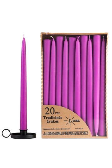 Tradicinės stalo žvakės violetinės spalvos (20 vnt. / 30 cm)