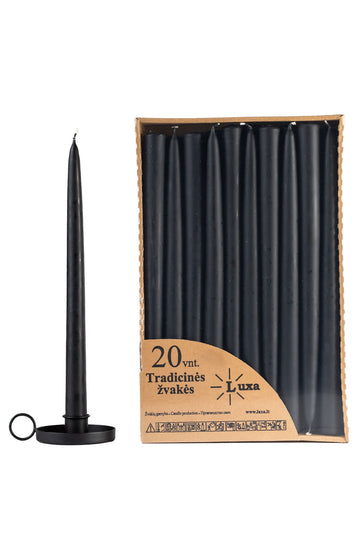 Tradicinės stalo žvakės juodos spalvos (20 vnt. / 30 cm)