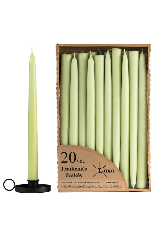 Tradicinės stalo žvakės pistacijų spalvos (20 vnt. / 30 cm)