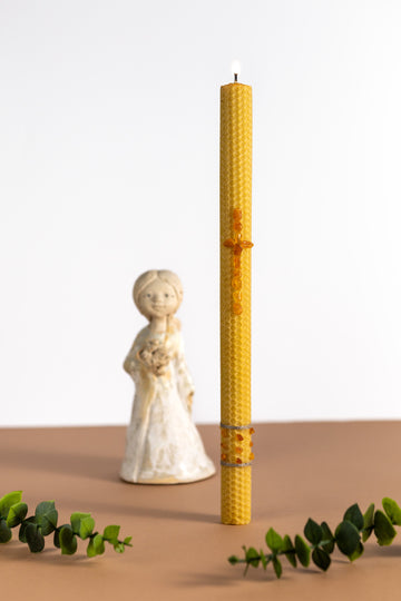 Krikšto žvakė su gintaru ir linu