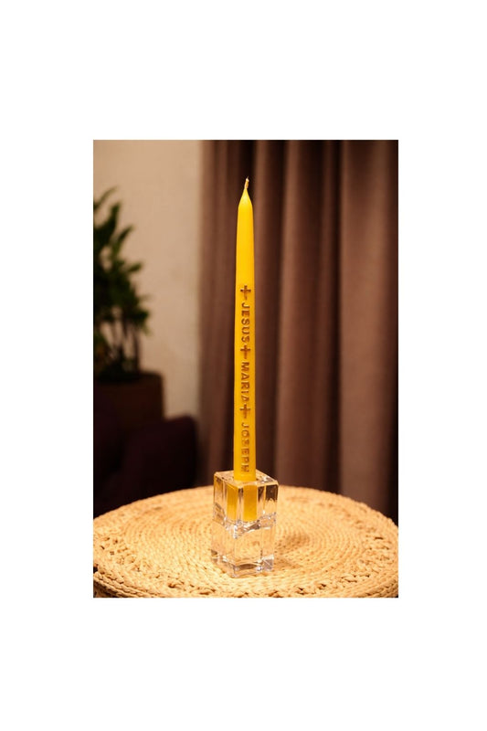 Tradicinė bičių vaško žvakė su ornamentu - užrašu (100 vnt. / 30 cm)