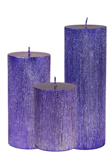 Cilindro formos žvakė su tekstūra, violetinės spalvos