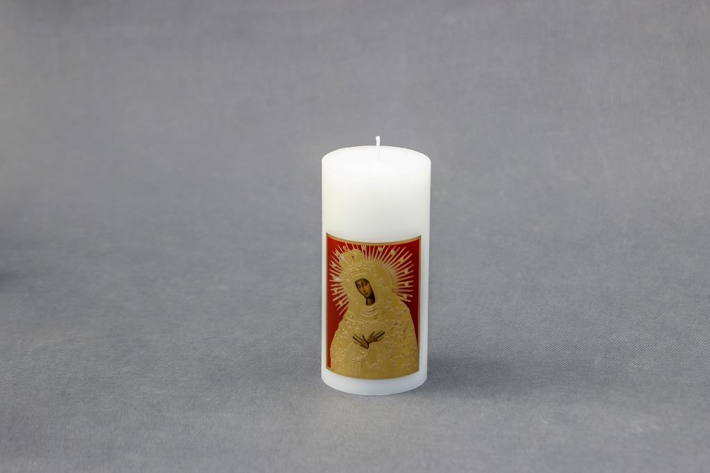 Religinė žvakė "Cilindras" su Aušros vartų paveikslu.