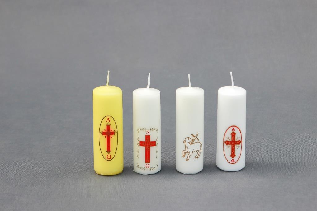 žvakės su religine simbolika Šv. Velykoms, Kalėdoms ir kitoms progomis, cilindras 40/120.