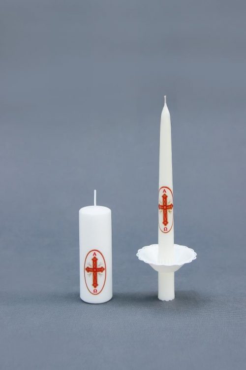 žvakės su religine simbolika Šv. Velykoms, Kalėdoms ir kitoms progomis. Tradicinė žvakė su liktorėliu ir cilindras 40/120.